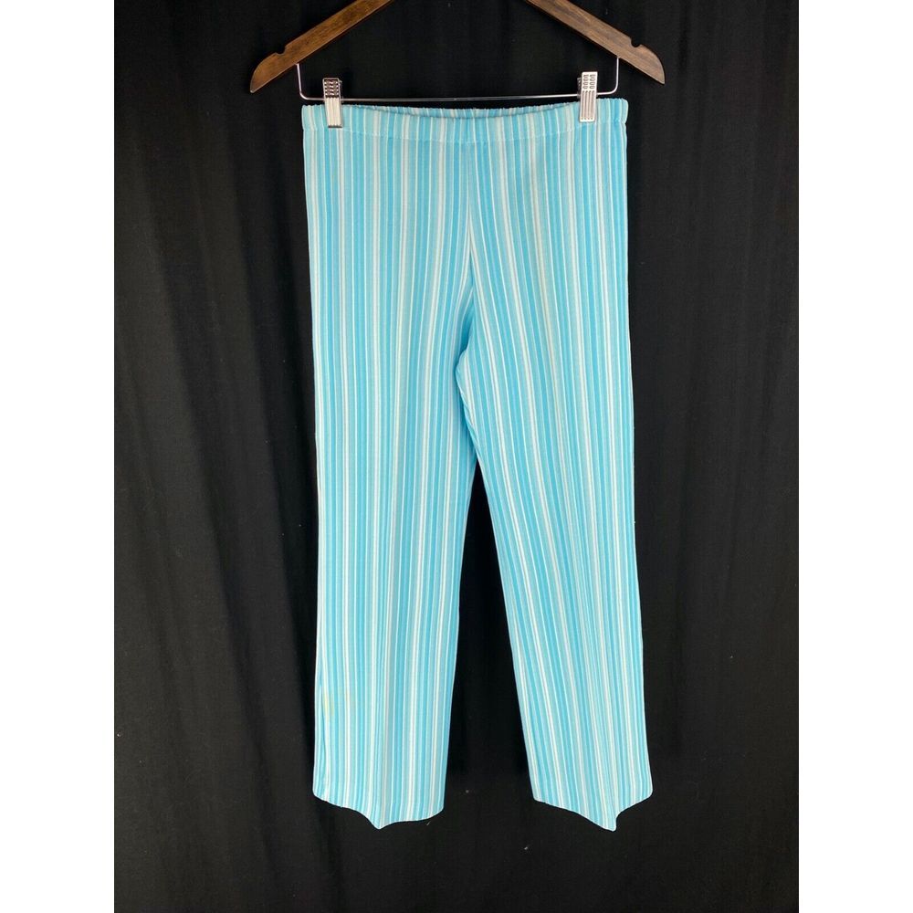 70s Vtg Psychedelic Boho Striped Pants Flare 27"x29" Lagenlook Disco Blue - Picture 1 of 7